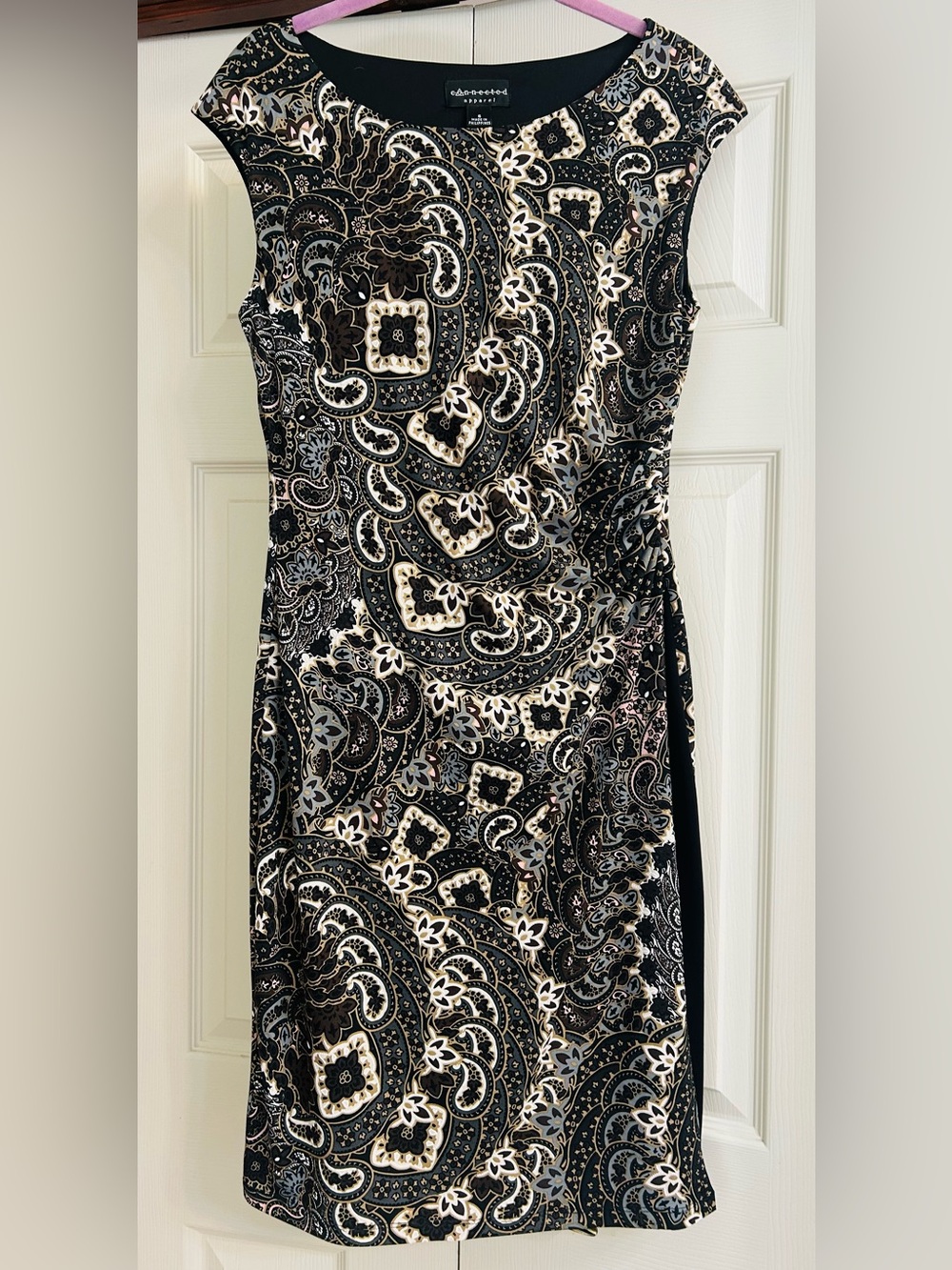 connected apparel Black Cream Paisley Midi Dress